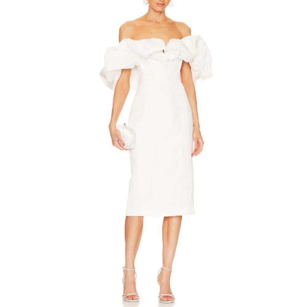 Line & Dot 'Samara' White Off Shoulder Sateen Dress Size M